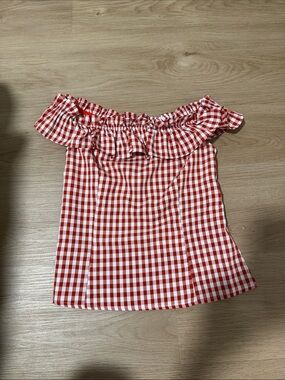 Peppermayo Red & White Gingham Off-Shoulder Ruffle Camisole